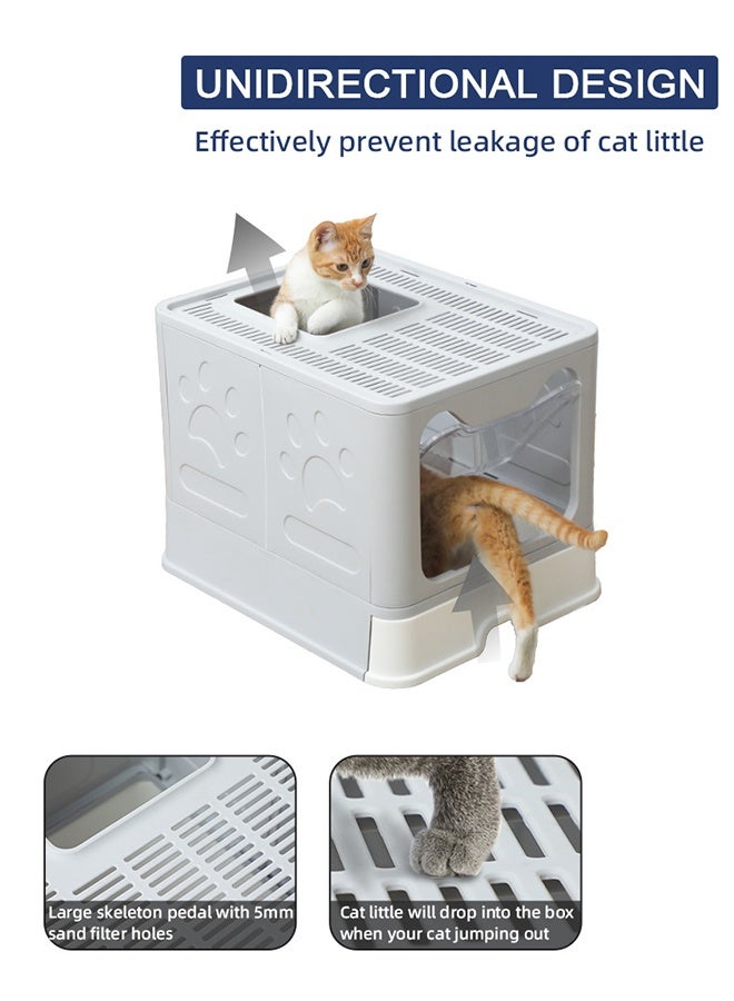 Cat Litter Box, Semi-Enclosed Design Foldable Large Cat Litter Tray, Opening Design At The Front And Top Of The Cat Toilet, Drawer-Type Cat Litter Pan, Cat Potty, Splash-Proof With Litter And With A Cat Litter Shovel - Image 3