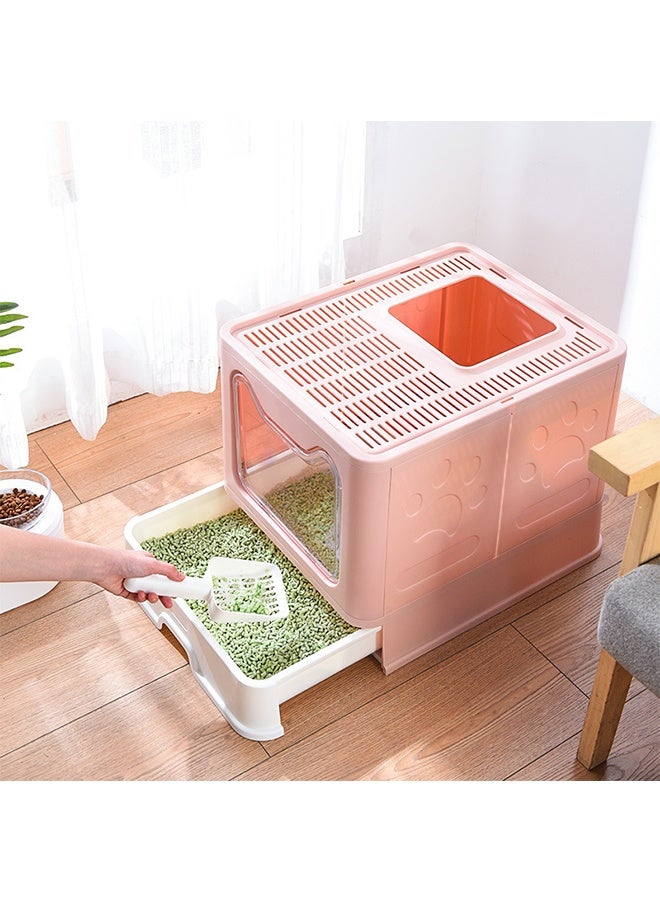 Cat Litter Box, Semi-Enclosed Design Foldable Large Cat Litter Tray, Opening Design At The Front And Top Of The Cat Toilet, Drawer-Type Cat Litter Pan, Cat Potty, Splash-Proof With Litter And With A Cat Litter Shovel - Image 1