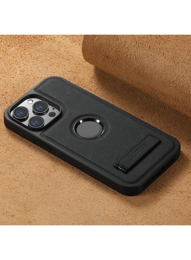 Suteni Case For iPhone 14 Pro Max G2 Magsafe Litchi Texture Leather Back Phone Case with Holder - Image 4