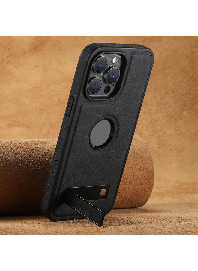 Suteni Case For iPhone 14 Pro Max G2 Magsafe Litchi Texture Leather Back Phone Case with Holder - Image 2