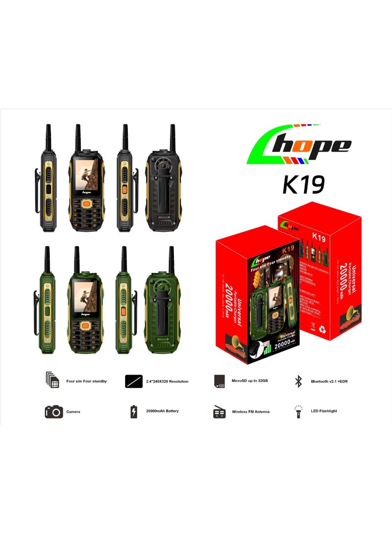 Hope K19 Rugged Feature Phone – 2.4″ HD Screen – 20000mAh Long-Lasting Battery – 4 SIM Cards – Bluetooth – Classic Durable Mobile - Image 3