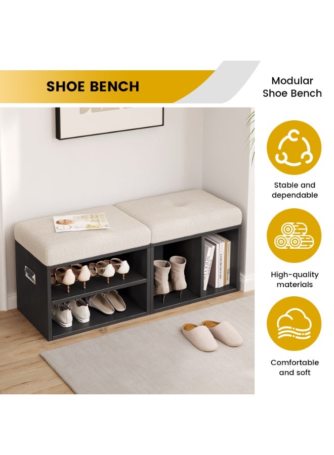 Shoe Bench مع مساحة تخزين، مقعد أحذية خشبي حديث مع وسادة مريحة، Entryway Bench للاستخدام المنزلي والممرات، Shoe Bench with Storage للجلوس وتنظيم الأحذية، المقاس 100×35×42.5 سم، أسود مع وسادة بيج - Image 3