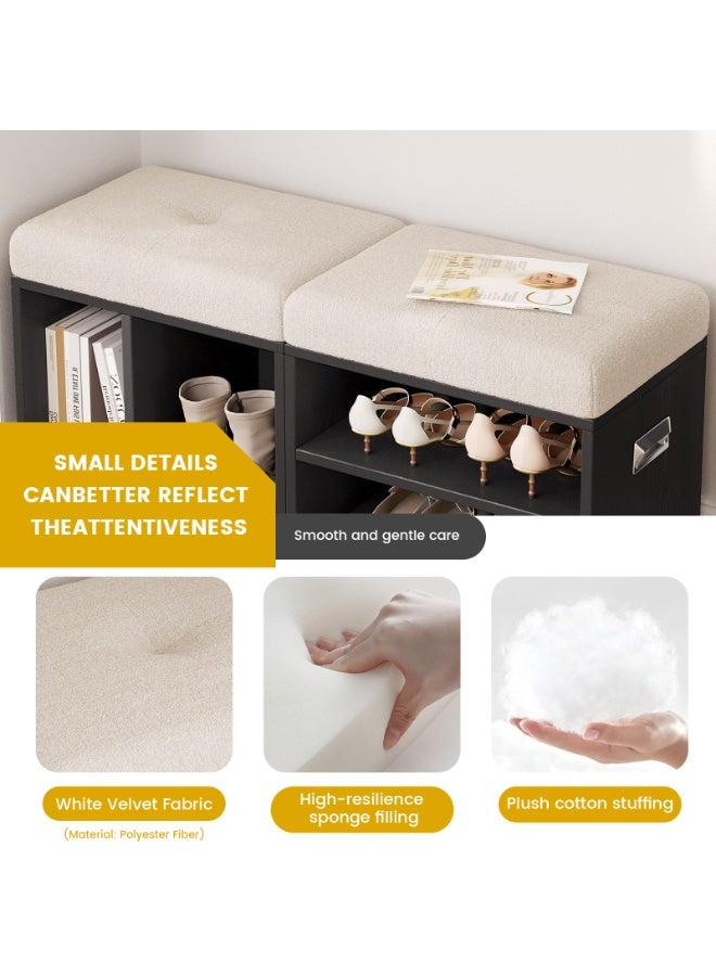 Shoe Bench مع مساحة تخزين، مقعد أحذية خشبي حديث مع وسادة مريحة، Entryway Bench للاستخدام المنزلي والممرات، Shoe Bench with Storage للجلوس وتنظيم الأحذية، المقاس 100×35×42.5 سم، أسود مع وسادة بيج - Image 5