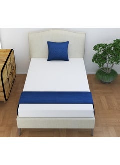 Femfairy Femfairy 200TC Solid Quilted Velvet Single Bed Runner Scarf with Matching Cushion CoversSlipcover Mattress ProtectorBed Linen ScarfDecorative Set for BedroomsHotel RoomsGuest Rooms Navy Blue  - Image 1