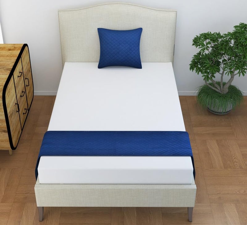 Femfairy Femfairy 200TC Solid Quilted Velvet Single Bed Runner Scarf with Matching Cushion CoversSlipcover Mattress ProtectorBed Linen ScarfDecorative Set for BedroomsHotel RoomsGuest Rooms Navy Blue  - Image 1