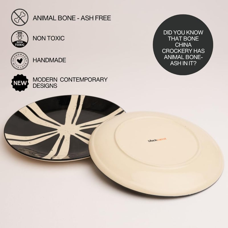 BLACKCARROT BlackCarrot Premium Durable Ceramic Plate Set of 2 Black and White Dining Table Set Ideal for Modern Homes Microwave Safe and Dishwasher Safe - Image 2