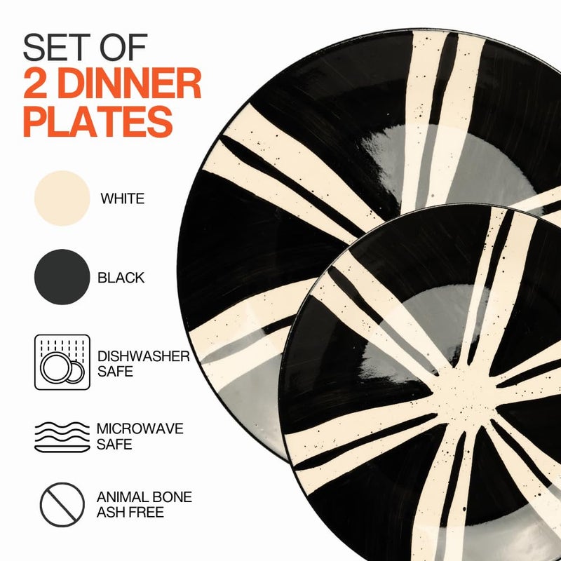BLACKCARROT BlackCarrot Premium Durable Ceramic Plate Set of 2 Black and White Dining Table Set Ideal for Modern Homes Microwave Safe and Dishwasher Safe - Image 3