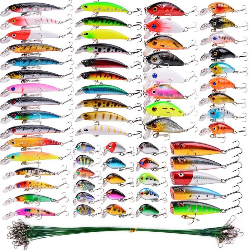 Aorace Fishing Lures Kit Mixed Including Minnow Popper Crank Baits with Hooks for Saltwater Freshwater Trout Bass Salmon Fishing - Image 1