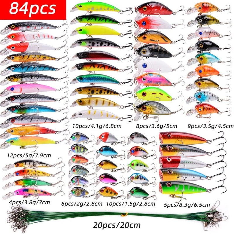 Aorace Fishing Lures Kit Mixed Including Minnow Popper Crank Baits with Hooks for Saltwater Freshwater Trout Bass Salmon Fishing - Image 2