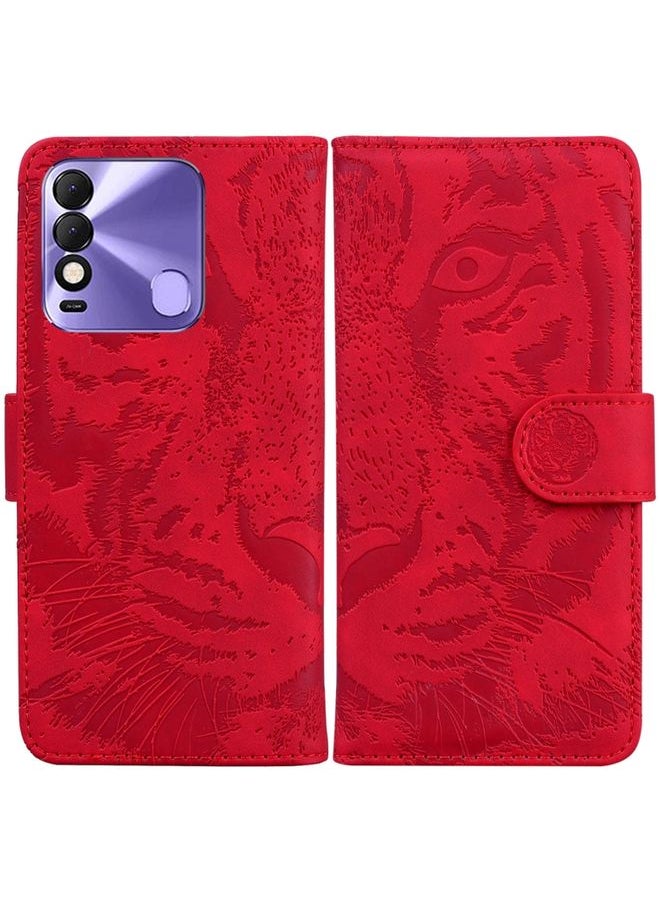 HuHa Case Cover For For Tecno Spark 8 / 8T Tiger Embossing Pattern Horizontal Flip Leather Phone Case(Red) 