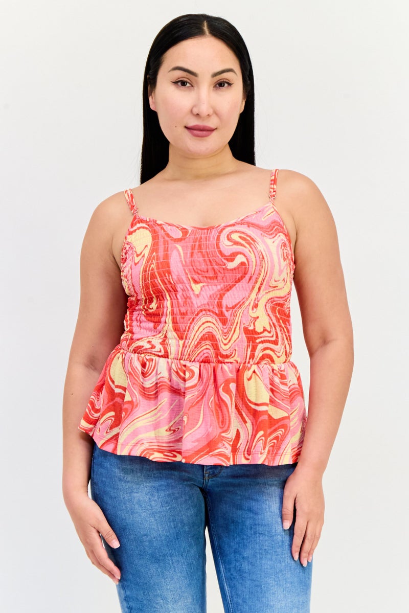 ONLY Women Square Neck Sleeveless Marble Tank Top, Multicolor - Image 1