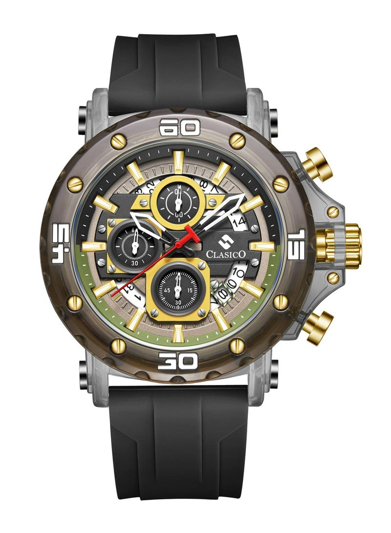 Clasico Obsidian Drive Men’s Luxury Chronograph Watch | 45mm Grey Dial | Elite PE903 Movement | Black Silicone Strap | 3ATM Water Resistant Luxury Watch - Image 1