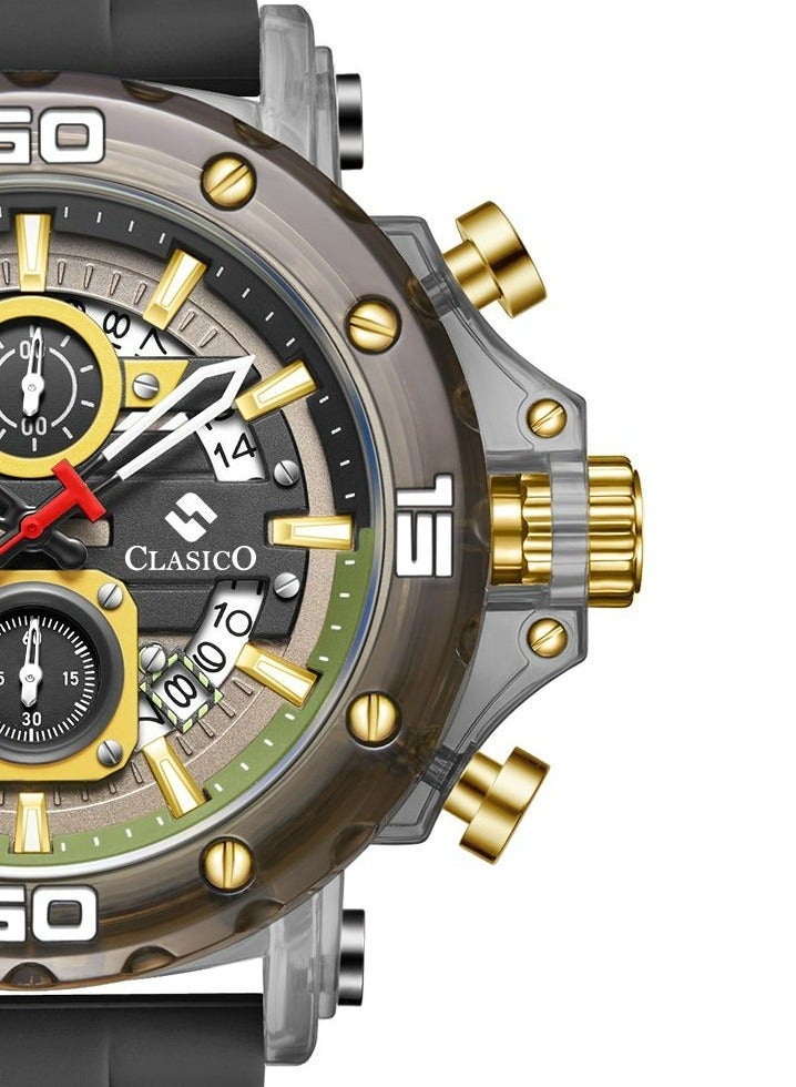 Clasico Obsidian Drive Men’s Luxury Chronograph Watch | 45mm Grey Dial | Elite PE903 Movement | Black Silicone Strap | 3ATM Water Resistant Luxury Watch - Image 2