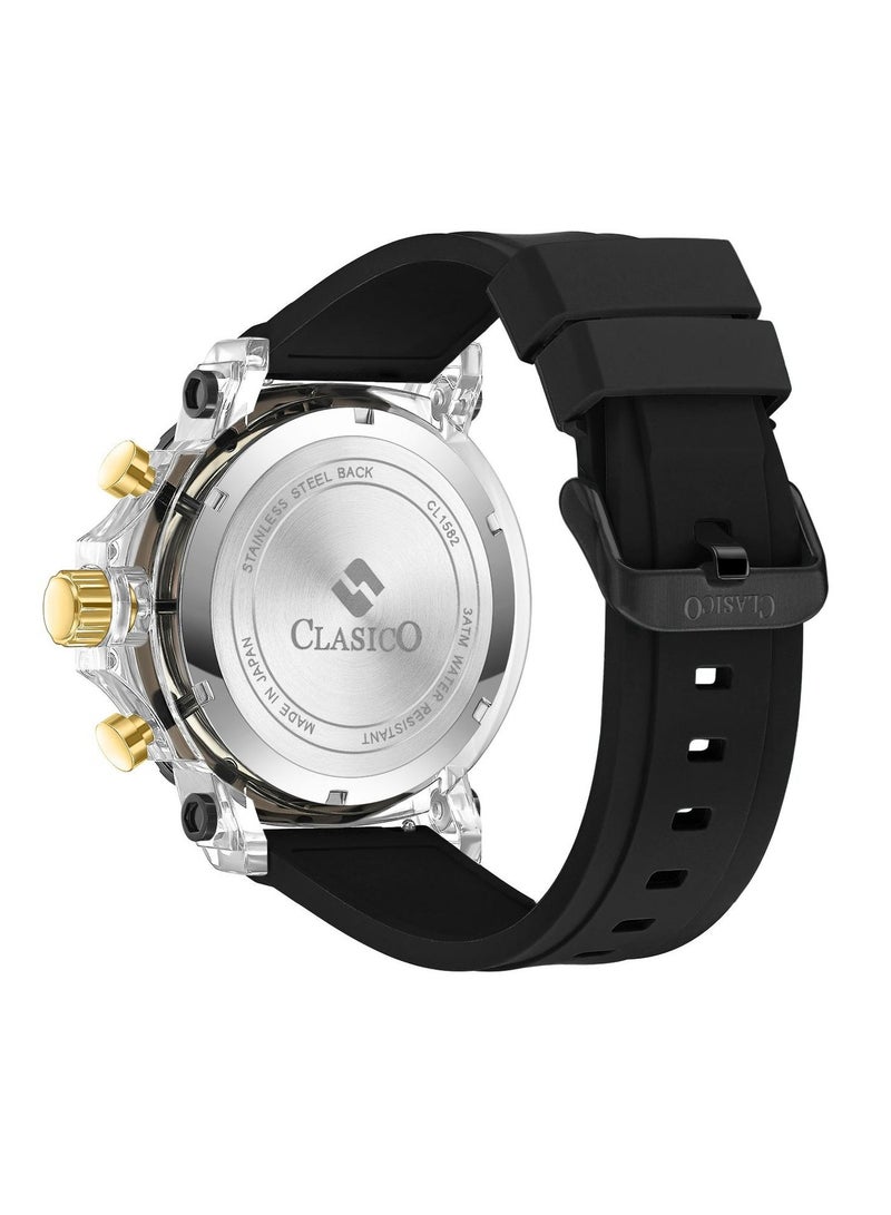 Clasico Obsidian Drive Men’s Luxury Chronograph Watch | 45mm Grey Dial | Elite PE903 Movement | Black Silicone Strap | 3ATM Water Resistant Luxury Watch - Image 5