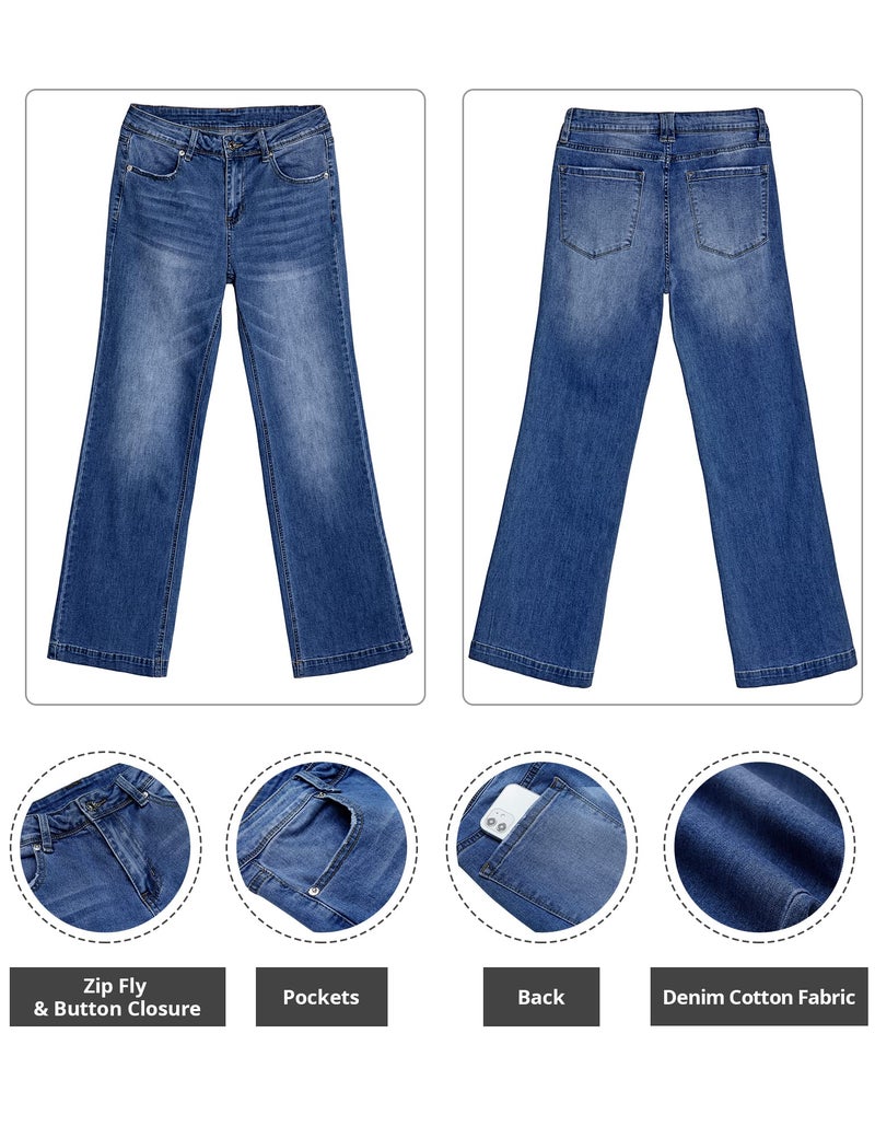 GRAPENT Women Jeans Stretchy Resort Wear for Women 2024 Womens Western Wear for Women Hippie Outfits for Women Cowgirl Pants for Women Flare Pants Color Dark Blue Size 16 Size 18 - Image 5