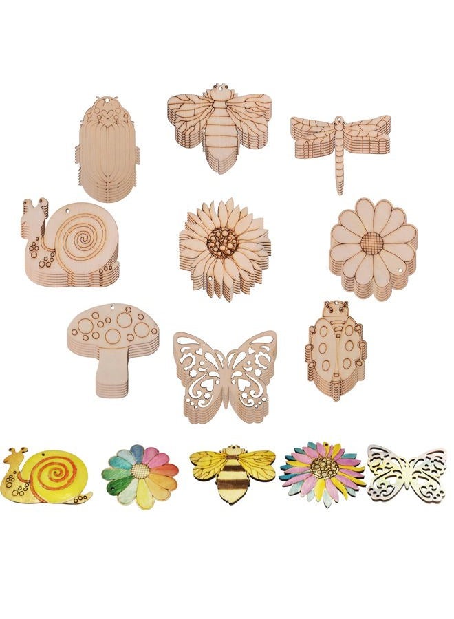 Jsehchya 54PCS Unfinished Blank Wooden Cutouts Craft for Kids,Suit for Children's Painting DIY Room Decoration Gift Giving Surprise (54 Insect) - Image 1