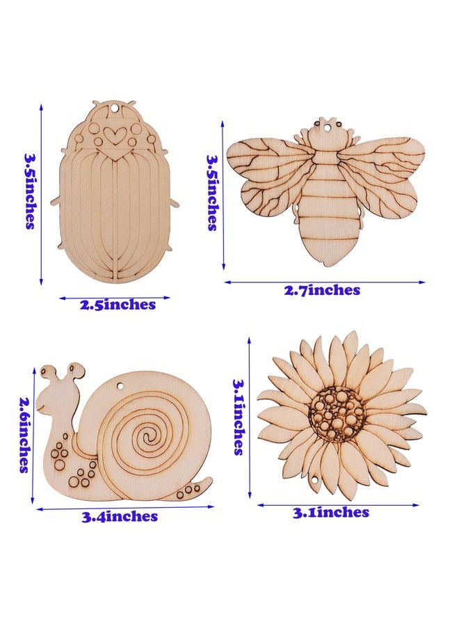 Jsehchya 54PCS Unfinished Blank Wooden Cutouts Craft for Kids,Suit for Children's Painting DIY Room Decoration Gift Giving Surprise (54 Insect) - Image 2
