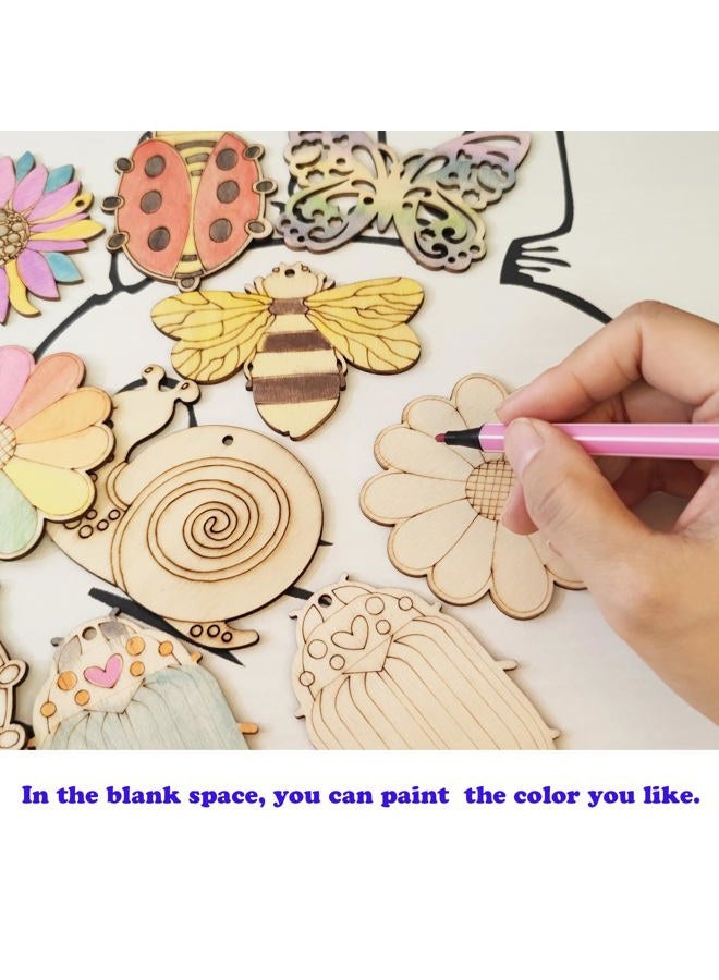 Jsehchya 54PCS Unfinished Blank Wooden Cutouts Craft for Kids,Suit for Children's Painting DIY Room Decoration Gift Giving Surprise (54 Insect) - Image 5