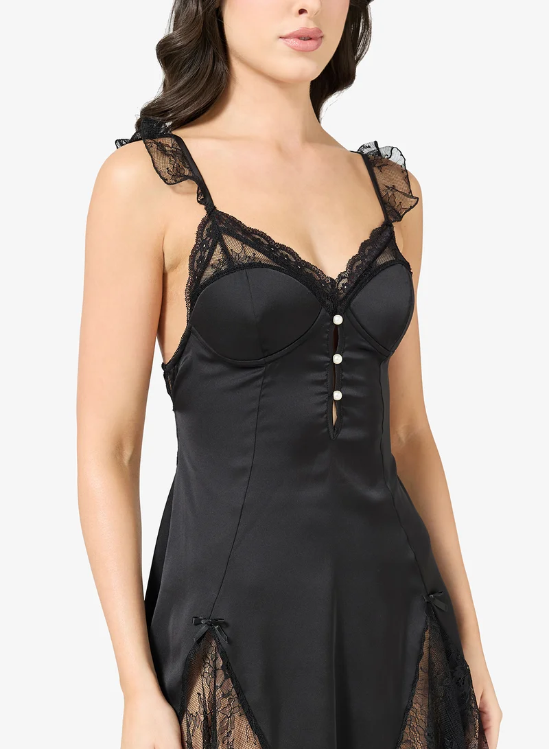 ELLA Night Slip Dress With Lace Trim