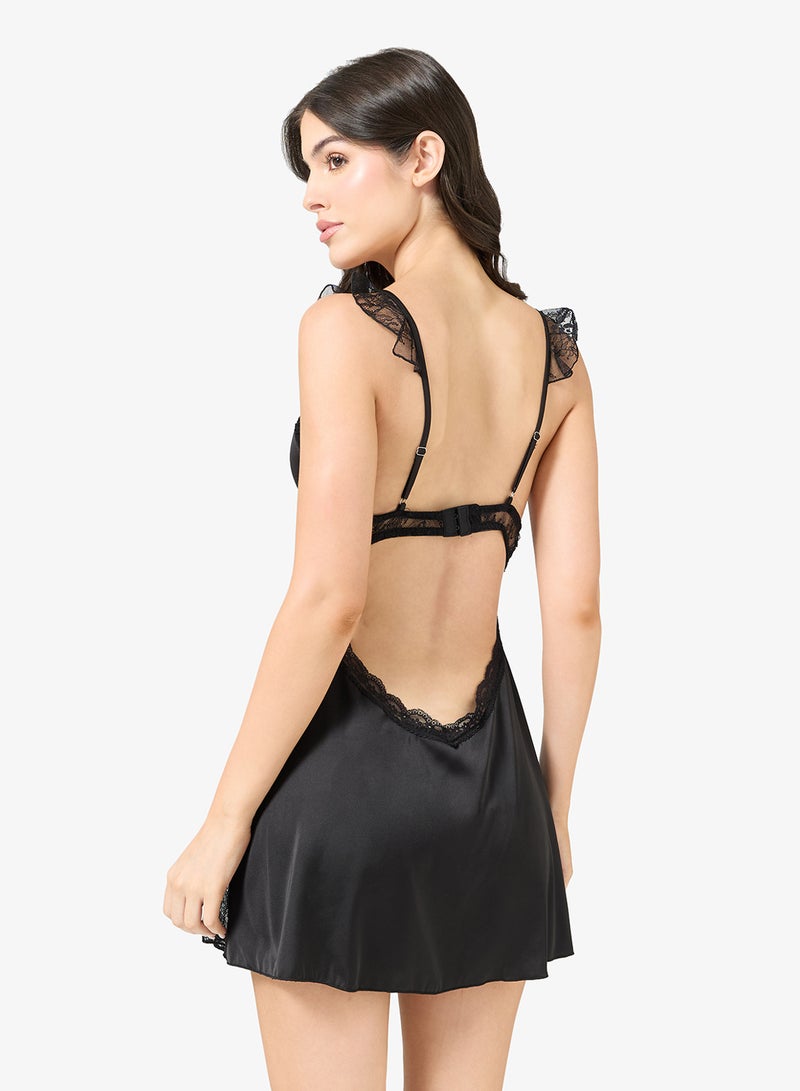 ELLA Night Slip Dress With Lace Trim - Image 3