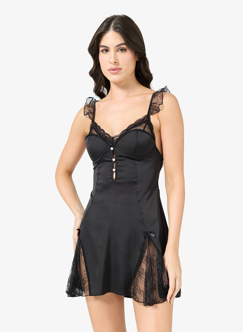 ELLA Night Slip Dress With Lace Trim - Image 1