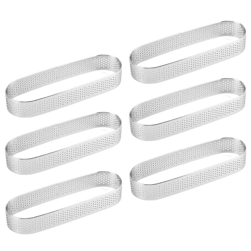 Guowall 6pcs Stainless Steel Tart Ring Mold for Baking 5 inch Perforated Oval Pastry Mould for French Dessert Small Fruit Tarte Crust Tartlet - Image 1