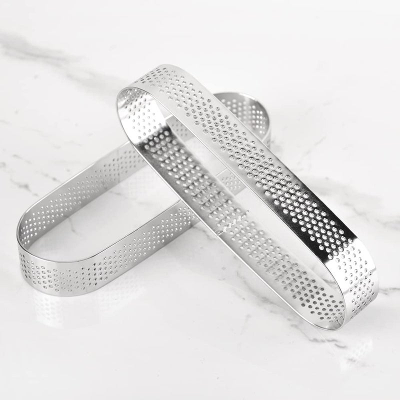 Guowall 6pcs Stainless Steel Tart Ring Mold for Baking 5 inch Perforated Oval Pastry Mould for French Dessert Small Fruit Tarte Crust Tartlet - Image 4