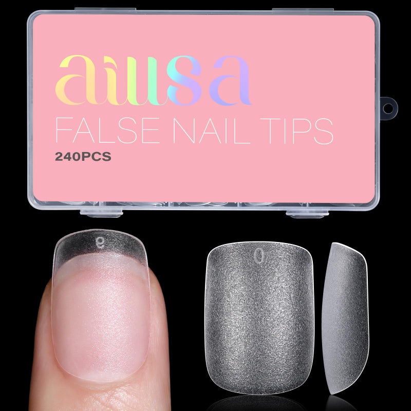 AILLSA Extra Short Square Nail Tips Gel Nails Tips Acrylic Press On Squoval Nail Tip 240 PCS False Full Cover Matte Nails Tip Kit 15 Sizes with Storage Box for Valentine's Day - Image 1