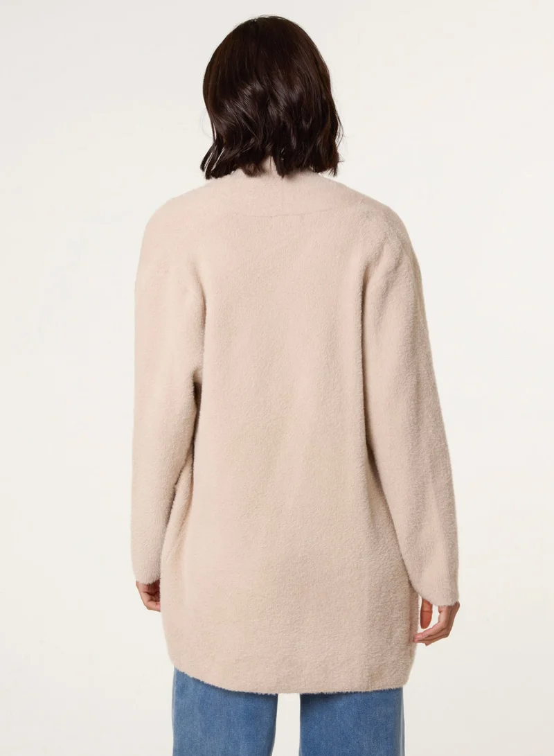 Blue Vanilla Fluffy Fleece Open Midi Cardigan