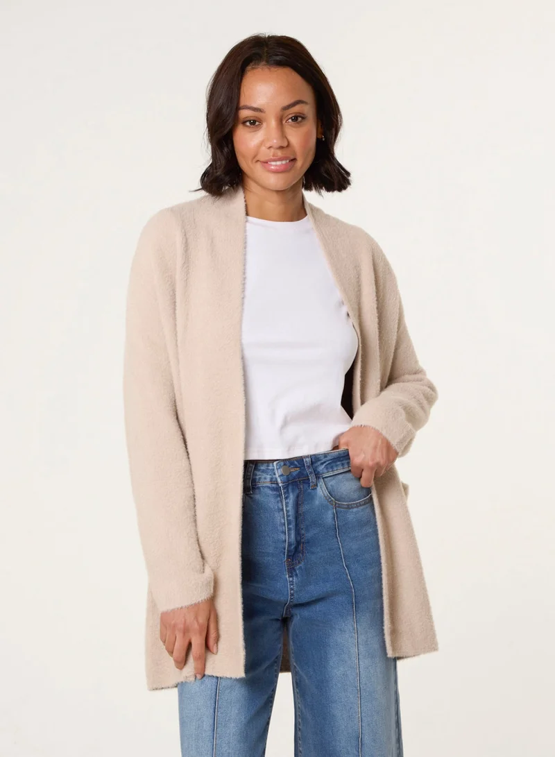 Fluffy Fleece Open Midi Cardigan