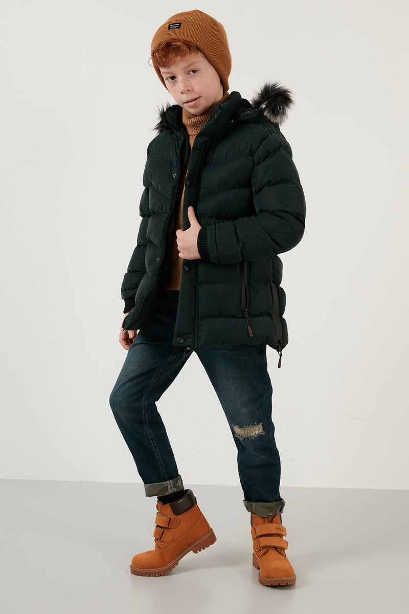Lela Plush Lined Faux Fur Collar Removable Hooded Winter Coat Boys' Coat 5761906  - Image 1