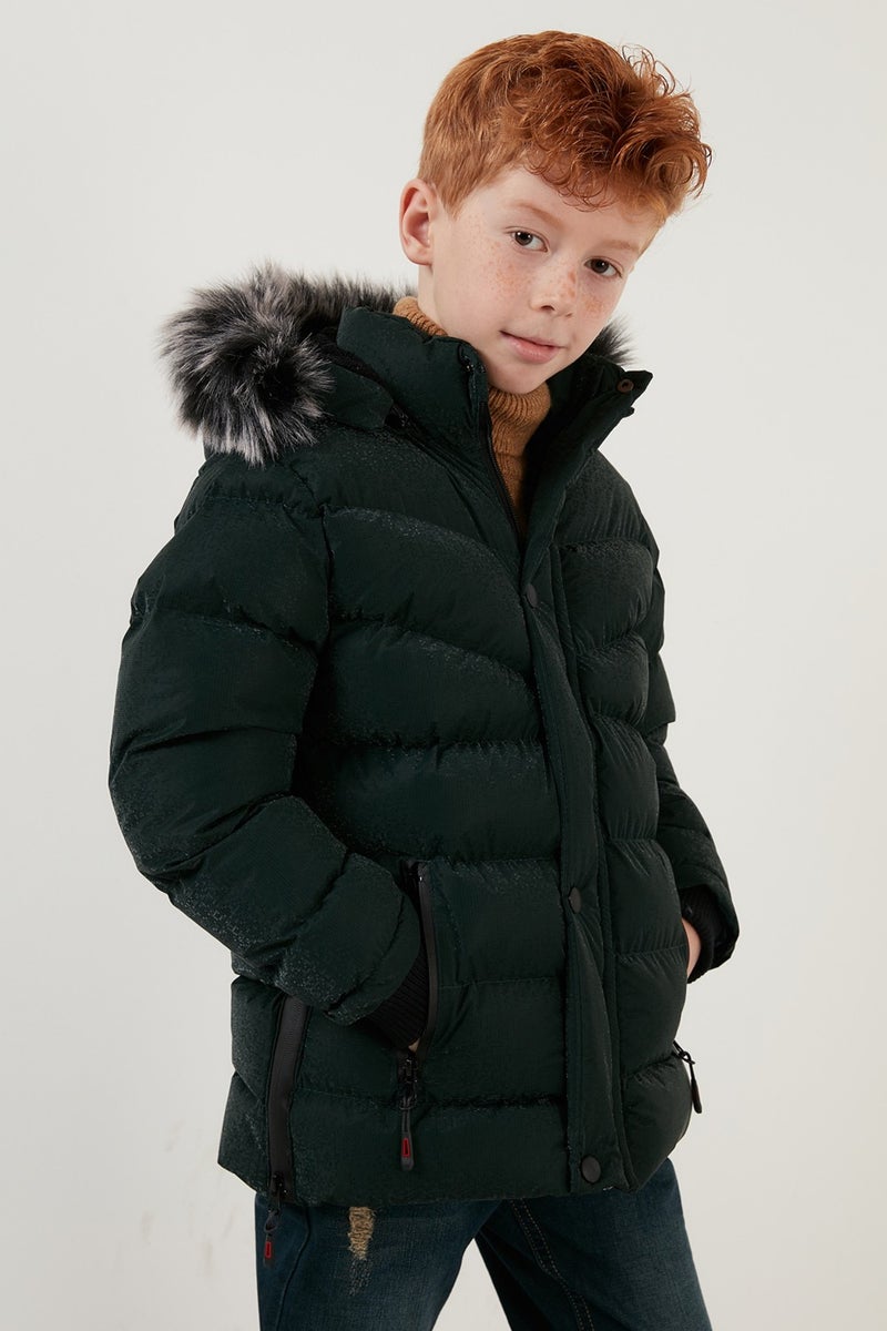 Lela Plush Lined Faux Fur Collar Removable Hooded Winter Coat Boys' Coat 5761906  - Image 2