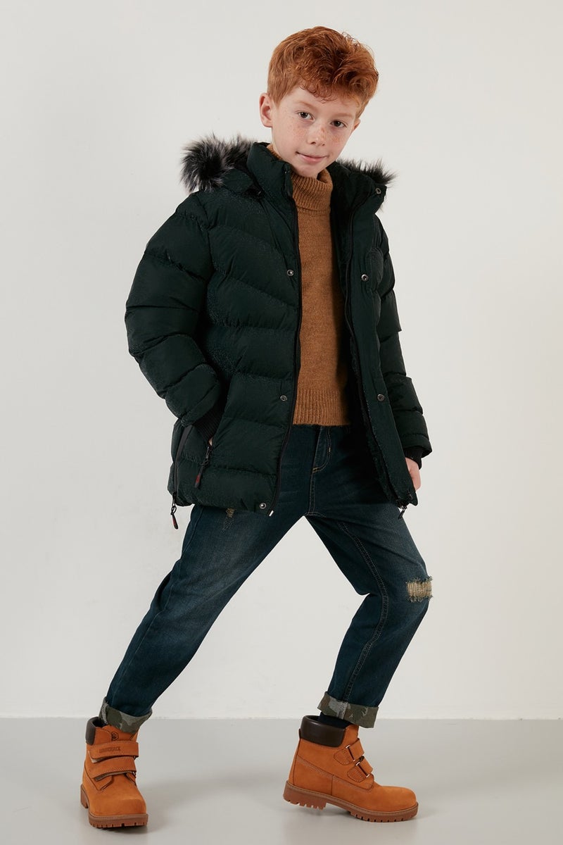 Lela Plush Lined Faux Fur Collar Removable Hooded Winter Coat Boys' Coat 5761906  - Image 3