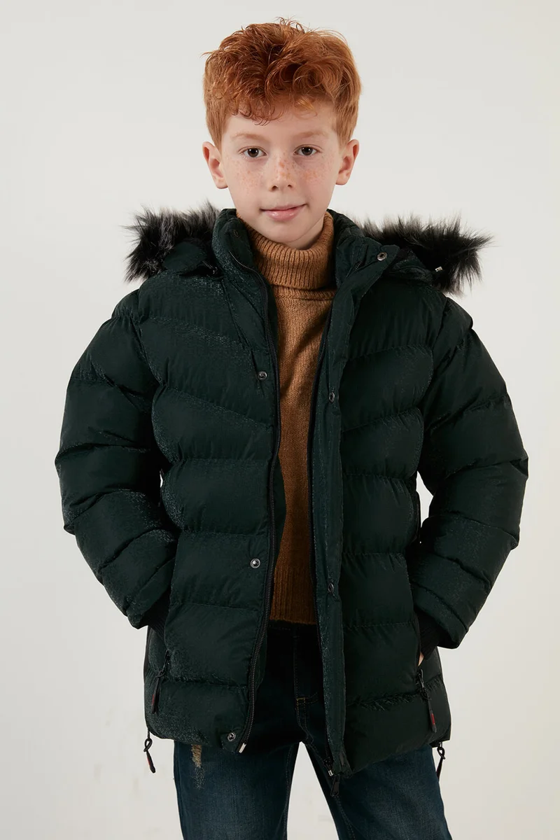 Lela Plush Lined Faux Fur Collar Removable Hooded Winter Coat Boys' Coat 5761906