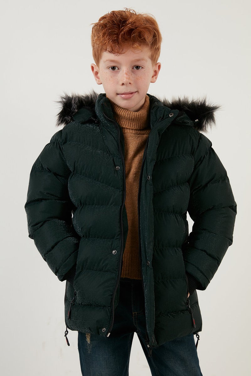 Lela Plush Lined Faux Fur Collar Removable Hooded Winter Coat Boys' Coat 5761906  - Image 5