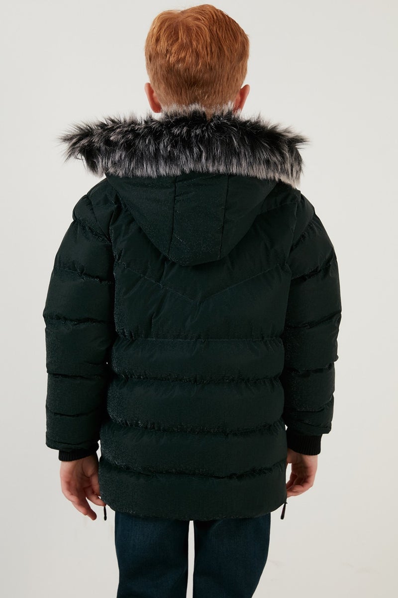 Lela Plush Lined Faux Fur Collar Removable Hooded Winter Coat Boys' Coat 5761906  - Image 4