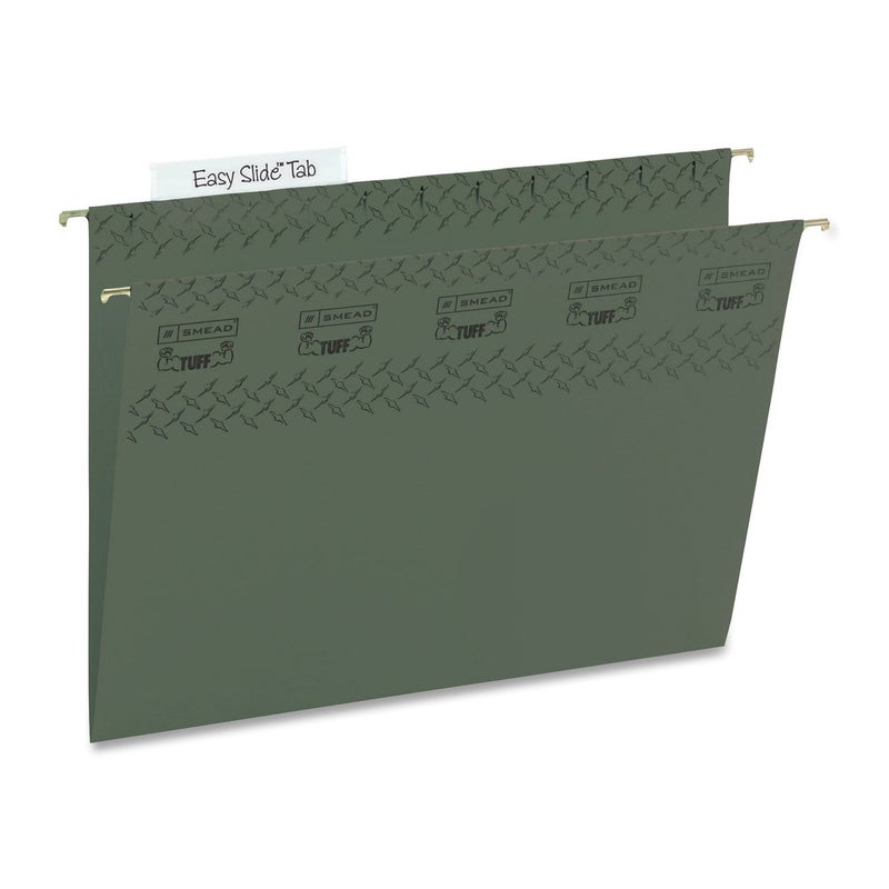 Smead TUFF Hanging File Folder with Easy Slide Tab 13Cut Sliding Tab Letter Size Standard Green 20 per Box 64036 Rod Color May Vary