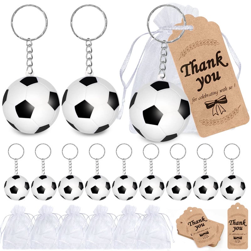 CiciBear 36 Pack Sports Party Return Favors with 12 Soccer Keychains 12 Thank You Tags and 12 Gift Bags for Soccer Themed Party Baby Shower Kids Birthday School Carnival Rewards