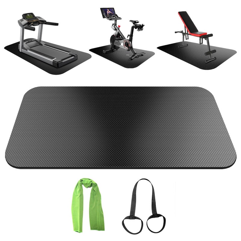 EVEME Treadmill Mat Bike Mat Compatible With Peloton Bike Elliptical Treadmill Folding Pad Exercise Equipment Under Exercise Trainer Pad For Stationary Indoor Spin - Image 1