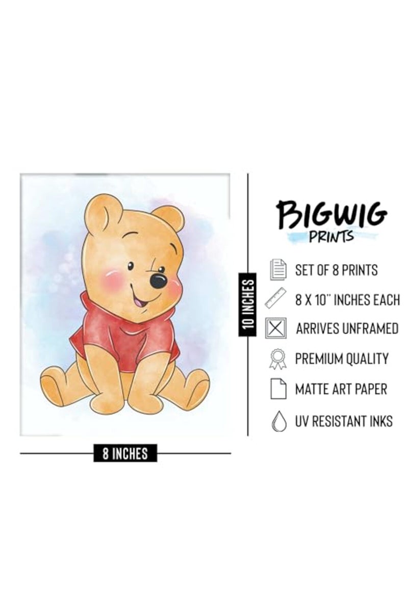 BigWig Prints Winnie the Pooh Nursery Decor - Winnie the Pooh Wall Art, Baby Nursery Wall Decor, Childrens Poster Prints for Classroom, Piglet Tigger Rabbit Eeyore Gifts - Unframed Set of 8 (8x10) - Image 3