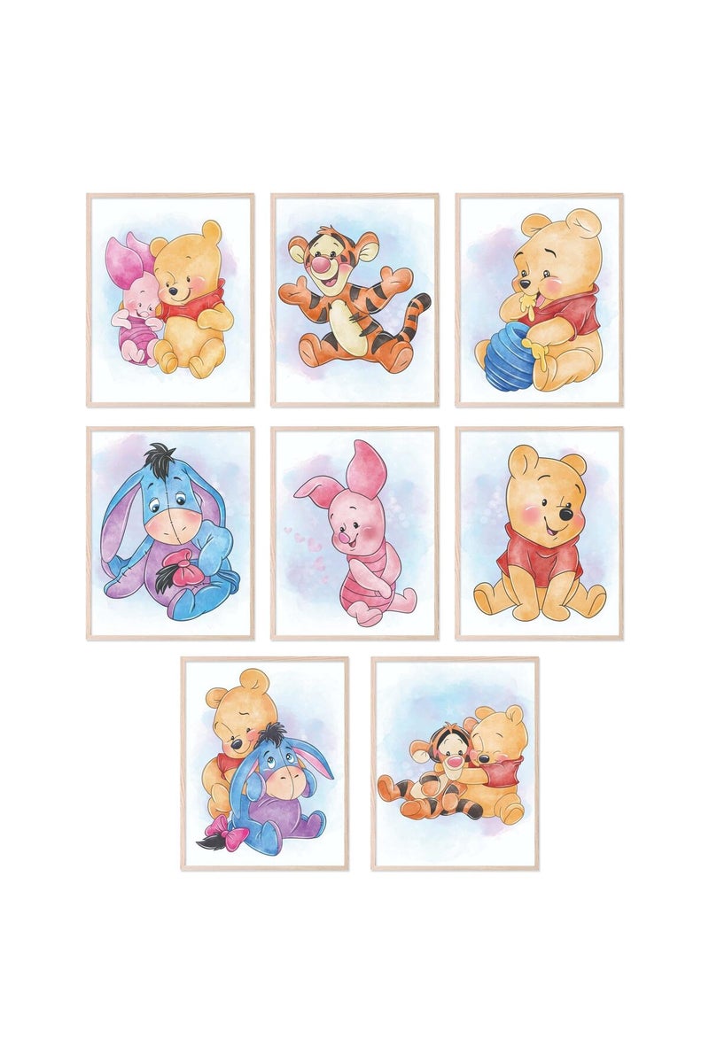 BigWig Prints Winnie the Pooh Nursery Decor - Winnie the Pooh Wall Art, Baby Nursery Wall Decor, Childrens Poster Prints for Classroom, Piglet Tigger Rabbit Eeyore Gifts - Unframed Set of 8 (8x10) - Image 1