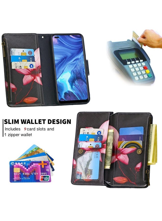 HuHa Case Cover For OPPO Reno 4 5G Colored Drawing Pattern Zipper Horizontal Flip Leather Case with Holder & Card Slots & Wallet(Lotus)  - Image 5