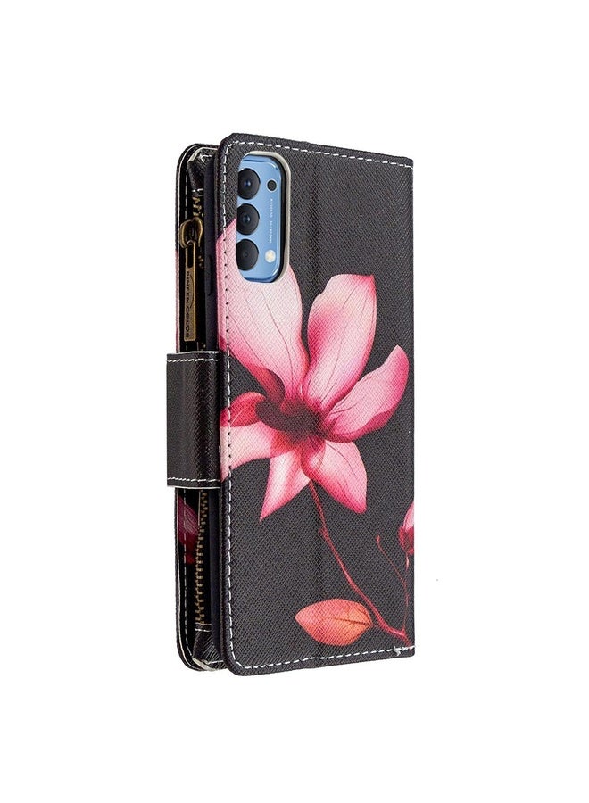 HuHa Case Cover For OPPO Reno 4 5G Colored Drawing Pattern Zipper Horizontal Flip Leather Case with Holder & Card Slots & Wallet(Lotus)  - Image 3
