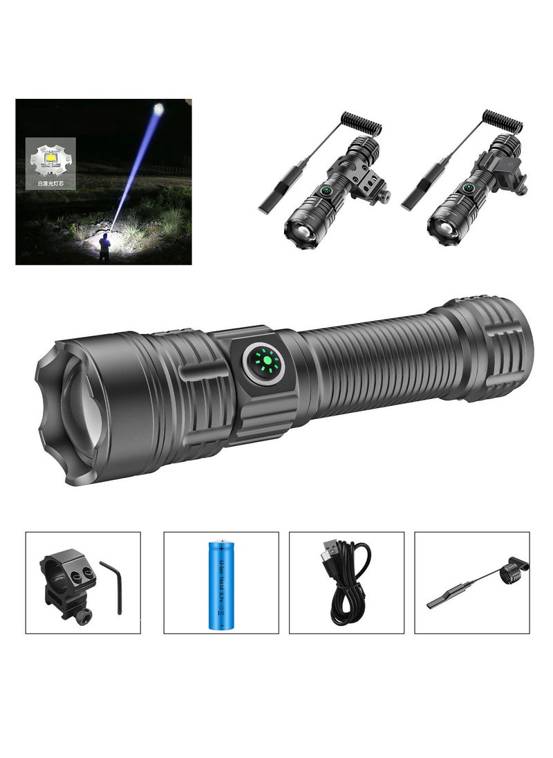 Generic - Flashlights Torches, Ultra Powerful Flashlight, USB Rechargeable Flash Light, Night Scout Lights, LED Zoom Tactical Lantern (Black,set B) - Image 1