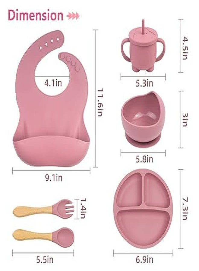 KRLZ Silicone Baby Feeding Set, 6 PCS Baby Led Weaning Supplies with Baby Plates and Utensils Set, Baby Spoon and Fork, Adjustable Bib, Baby Silicone Feeding Set (Pink) - Image 3