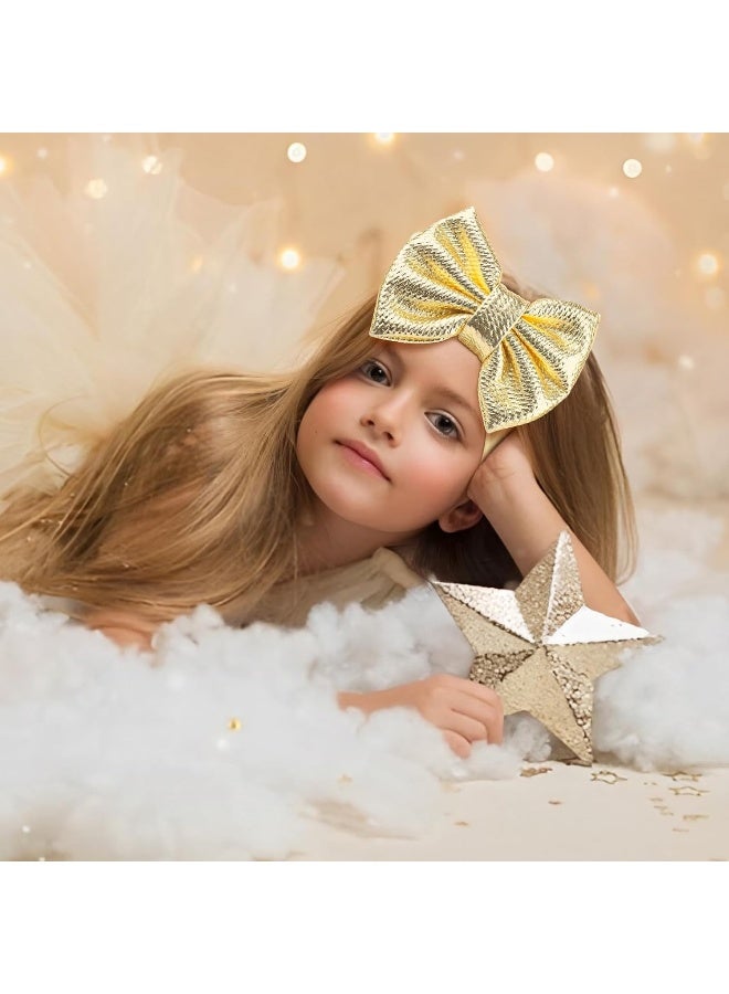 YanJie YanJie Metallic Gold and Silver 5" Baby Large Messy Bows Headwrap Stretch Bronzing Top Knot Turban Headband Hair Band 2pcs/pack  - Image 3