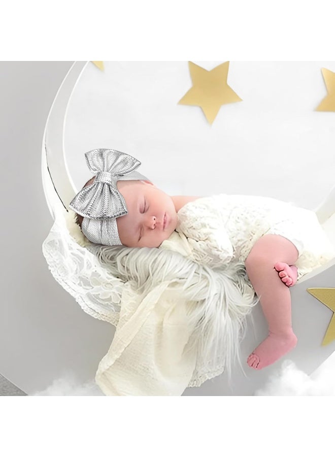 YanJie YanJie Metallic Gold and Silver 5" Baby Large Messy Bows Headwrap Stretch Bronzing Top Knot Turban Headband Hair Band 2pcs/pack  - Image 2