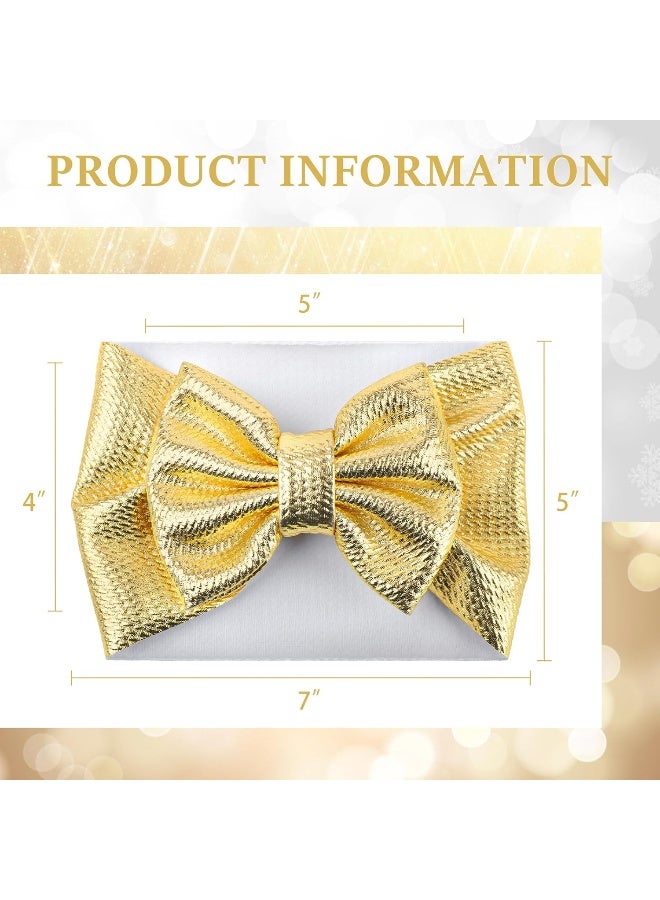 YanJie YanJie Metallic Gold and Silver 5" Baby Large Messy Bows Headwrap Stretch Bronzing Top Knot Turban Headband Hair Band 2pcs/pack  - Image 4