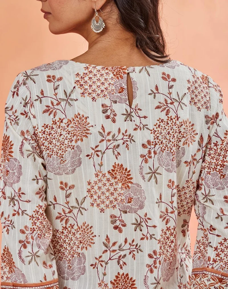 Fabindia  Natural Cotton Hand Block Print Slim Fit Long Kurta for Women | Best Price UAE