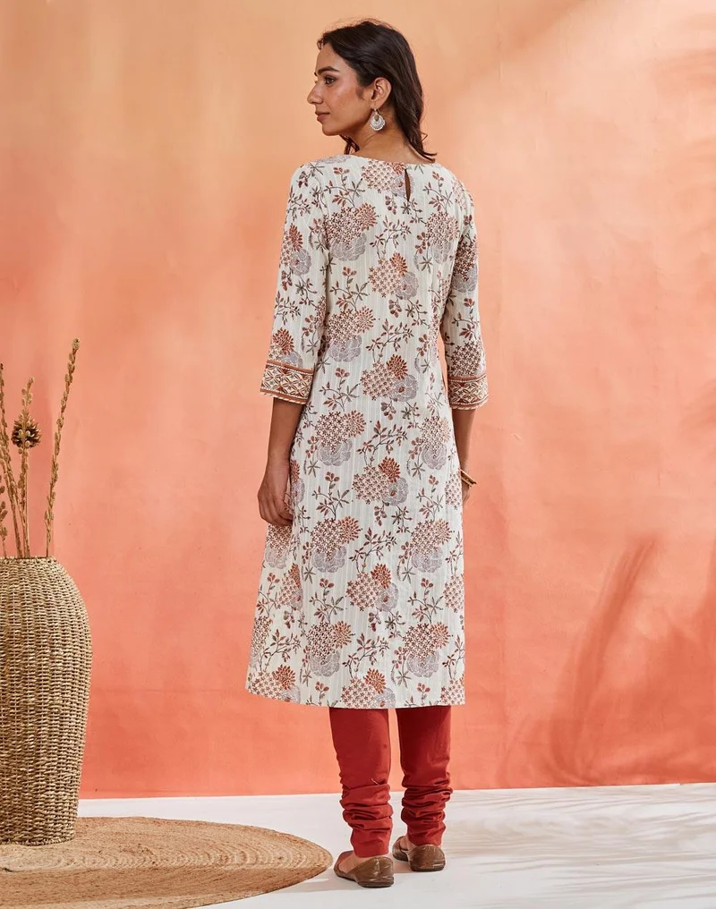 Fabindia  Natural Cotton Hand Block Print Slim Fit Long Kurta for Women | Best Price UAE